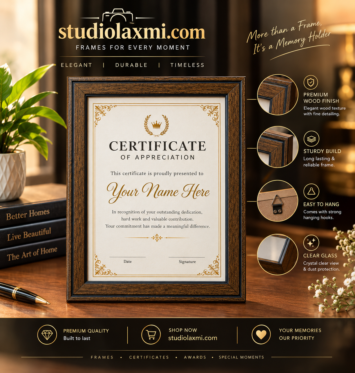 Brown Color A4 Certificate Frame